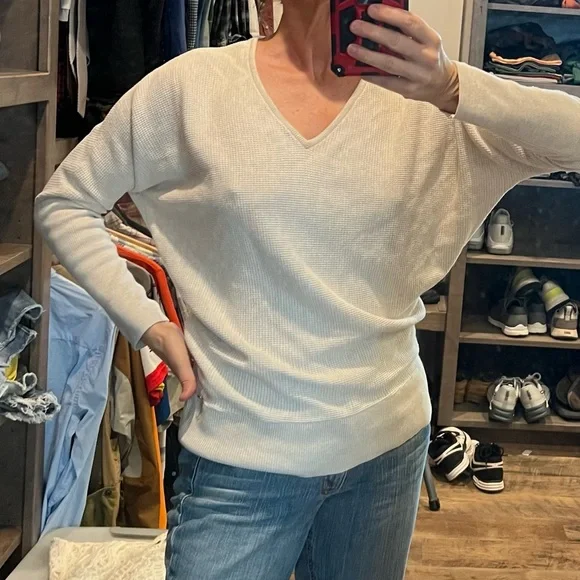 Calia cotton Cashmere Blend Sweater Oatmeal Women's Cream V-Neck Sweater Small - Picture 2 of 4